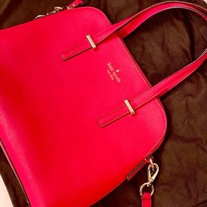 Kate Spade Schuyler Medium Red/pink Saffiano Leather Domed Satchel Crossbody Bag